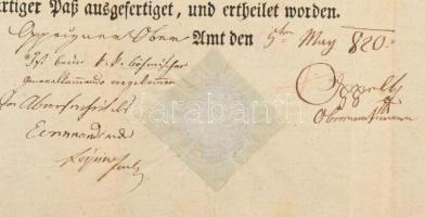 1820 Útlevél orszrák városban kiállítva papírfelzetes viaszpecséttel