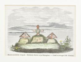 cca 1850 Balatonvidéki képek, Kisfaludy sírja Sümegen. színezett fametszet paszpartuban. 13x10 cm