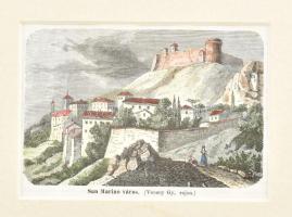 cca 1880 San Marino város, színezett Vecsey Gy. fametszet paszpartuban.14x9 cm