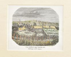 cca 1860 A nagyszöllősi Ugocsa vár, színezett fametszet paszpartuban.10x10 cm