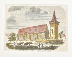 cca 1860 Szendrő református templom, színezett fametszet paszpartuban.15x11 cm
