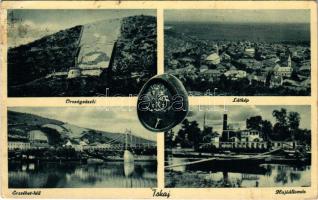 1937 Tokaj, Országzászló, irredenta propaganda, látkép, Erzsébet híd, Hajóállomás, gőzhajó (EK)