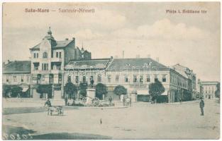 1926 Szatmárnémeti, Szatmár, Satu Mare; Piata I. Bratianu / I. Bratianu tér, üzletek, piac. Lövy Miksa kiadása / square, shops, market (fl)