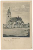 1917 Kereszténysziget, Grossau, Cristian; Evang. Kirche Großau / Evangélikus erődtemplom. Joh. G. Connert kiadása / Lutheran castle church (EK)
