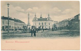 Máramarossziget, Sighetu Marmatiei; Fő tér, piac. Mayer és Berger kiadása / main square, market (vágott / cut)