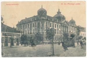 1912 Nagyvárad, Oradea; M. kir. pénzügyi palota, villamos, Ifj. Popper József üzlete. W.L. Bp. 250. / financial palace, tram, shop (r)