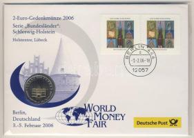 Németország 2006. 2€ "Schleswig-Holstein" érmés borítékon bélyegpárral, hátoldali tanúsítvánnyal T:1