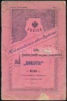 1907 Preise über Nähmaschinen aller Systeme. Homboker und Marienthaler Eisenwaren-Industrie- u. Handels-Aktien-Gesellschaft ,,Moravia". Német nyelvű, képekkel illusztrált varrógép-katalógus és árjegyzék (benne Singer, Bobbin, Anger és más varrógépek). Kiadói tűzött papírkötés, sérült, (2)+41 p.