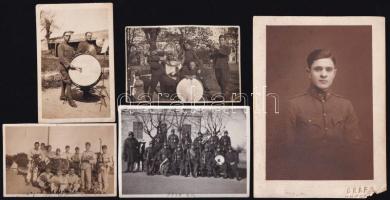 cca 1930 Eger, katonazenekar (14. honvéd zenekar?) életképek, csoportképek, 8 db fotó, többségében feliratozva, 7x5 cm és 13,5x8,5 cm között