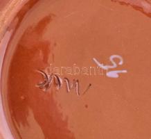 Mázas kerámia tál kézzel festett, jelzett, hibátlan d: 32 cm