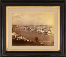 cca 1870 Budapest panoráma fotója a Gellért hegyről. Albumin zselatinos, ezüst nagyítás. Modern keretben. 25x21 cm