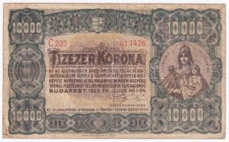 1923. 10.000K Magyar Pénzjegynyomda Rt. nyomdahely jelöléssel, piros sorozat-és sorszámmal C205 013476 T:F,VG Adamo K42