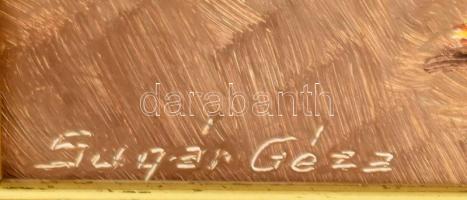 Sugár Géza (1920-?) Kukorica morzsoló. Olaj, farost, keretben 40x28 cm