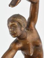 Kerényi Jenő: Art Deco táncos figura. Öntött, festett fém, fa talapzaton jelzett. kopott 29 cm