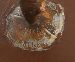 Kerényi Jenő: Art Deco táncos figura. Öntött, festett fém, fa talapzaton jelzett. kopott 29 cm