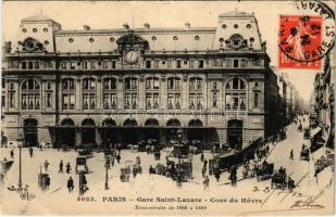 1912 Paris, Gare Saint-Lazare, Cour du Havre / railway station, horse-drawn carriages, TCV card (EK)