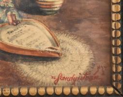 Nemes Szondy István: Csendélet könyvvel. Akvarell, papír, Dekoratív keretben Jelzett. 11x13 cm ,