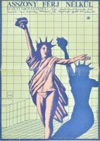 cca 1980 Molnár Kálmán (1943-2017): Asszony férj nélkül, filmplakát / moziplakát, hajtva, kis lapszéli szakadásokkal, 59x42 cm