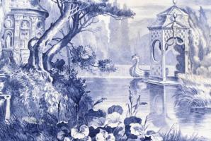 cca 1900-1910 WMF nagyméretű szervírozó tálca fajansz betéttel, fogókkal, mázrepedésekkel, fém részé...