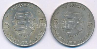 1947. 5Ft Ag "Kossuth" (2x) T:XF patina
Adamo F8.1