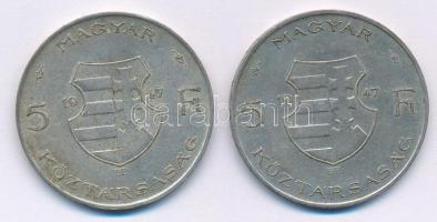 1947. 5Ft Ag "Kossuth" (2x) T:XF patina
Adamo F8.1