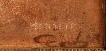 Olvashatatlan jelzéssel: Téli tanya. Olaj, karton, sérült. Dekoratív, kissé sérült fakeretben, 25x35...