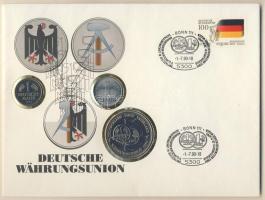 NSZK 1990. 1M + NDK 1982. 1M + Németország 1990. "Pénzügyi reform" Ffm emlékérem érmés borítékon alkalmi bélyegzős bélyeggel, hátoldali ismertetővel T:1,BU