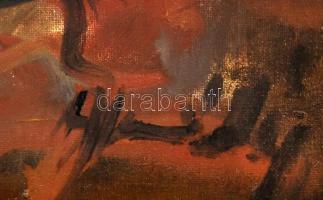 Olvashatatlan jelzéssel: Táborozók. Olaj, karton. Dekoratív, kissé kopott fakeretben, 59x79 cm