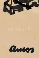 Ámos Imre (1907-1944): Kiddus. Linómetszet, papír, jelzett. Az 1940-ben megjelent Zsidó ünnepek c. m...