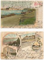 Budapest - 4 db régi hosszú címzéses litho képeslap