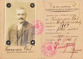 1934 M. kir. rendőrség hódmezővásárhelyi kapitánysága által kiállított, személyazonosság igazolására...