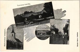 Felcsút, Tamássy kastély, Református templom, vasútállomás megállója, Fő utca. Marsik Samu kiadása, Art Nouveau