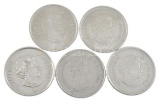 Kanada 1973-2017. 25c Ni (5xklf) forgalmi emlékkiadások T:AU
Canada 1973-2017. 25 Cents Ni (5xdiff)...