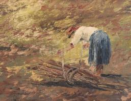 Tihanyi János Lajos (1892-1957): Rőzsekötő. Olaj, vászon, sérülésekkel! 70x100 cm