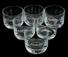 Malév légitársaság 6 darabos üvegpohár szett, jelzéssel, hibátlan, m: 5,5 cm