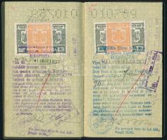 1937-38 Magyar Királyság fényképes útlevél, Romániára érvényes, budapesti román konzulátus bélyegző,...