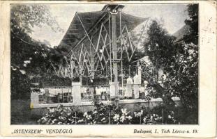 Budapest XII. Kissvábhegy, Istenszem vendéglő, kertpincérekkel. Tóth Lőrinc utca 10. (szakadások / tears)