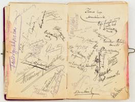 cca 1930 Nyírbátor, emlékkönyv számos bejegyzéssel és aláírással, néhány kevés rajzzal, szecessziós-...