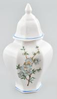 Hollóházi kis fedeles váza, virágmintás, jelzéssel, hibátlan, m: 14 cm