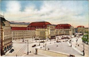 Leipzig, Lipcse; Hauptbahnhof / railway station, tram, automobiles