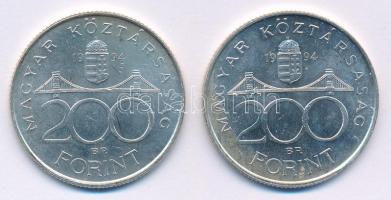 1994. 200Ft Ag "Deák" (2x) T:AU,XF patina
Adamo F13.1