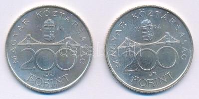 1994. 200Ft Ag "Deák" (2x) T:AU,XF patina
Adamo F13.1