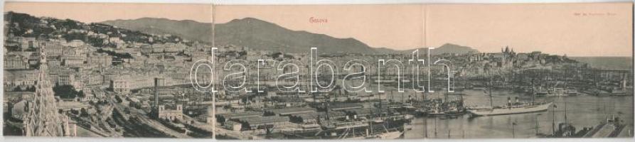 Genova, port, railway station - 3-tiled folding panoramacard (r)