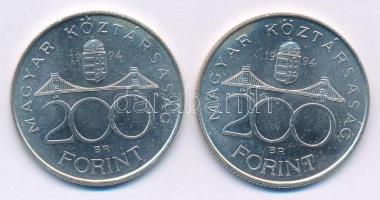 1994. 200Ft Ag "Deák" (2x) T:AU,XF patina
Adamo F13.1