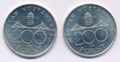 1994. 200Ft Ag "Deák" (2x) T:AU,XF patina
Adamo F13.1