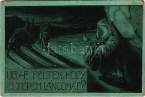 Ugye féltek, hogy eltépem láncomat? Kiadja a "Szózat" Magyarország Területi Épségének Védelmi Ligájának napilapja / "They fear the Hungarian Lion will break his fetters" Hungarian irredenta propaganda, Trianon s: Ifj. Fáy Aladár (fa)