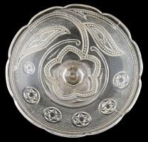 Talpas üveg kínáló, formába préselt, kopásokkal, jelzés nélkül, d: 21,5 cm, m: 17,5 cm