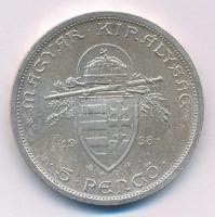 1938. 5P Ag "Szent István" T:AU patina, kis ph Adamo P8.1