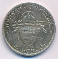1938. 5P Ag "Szent István" T:UNC,AU patina Adamo P8.1