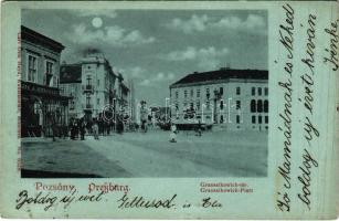 1900 Pozsony, Pressburg, Bratislava; Grassalkovich tér, Lang J. vendéglője. Carl Otto Hayd Kunstanstalt / Grassalkowich-Platz / square, restaurant (EB)